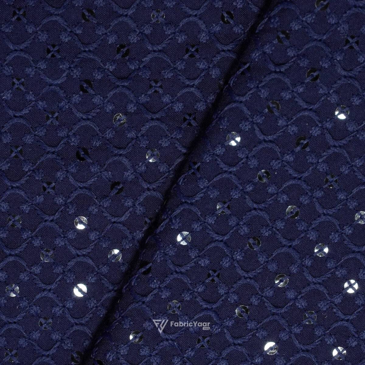 Lucknowi Sequins Work Blue Kurta Fabric (Width 58 Inch)