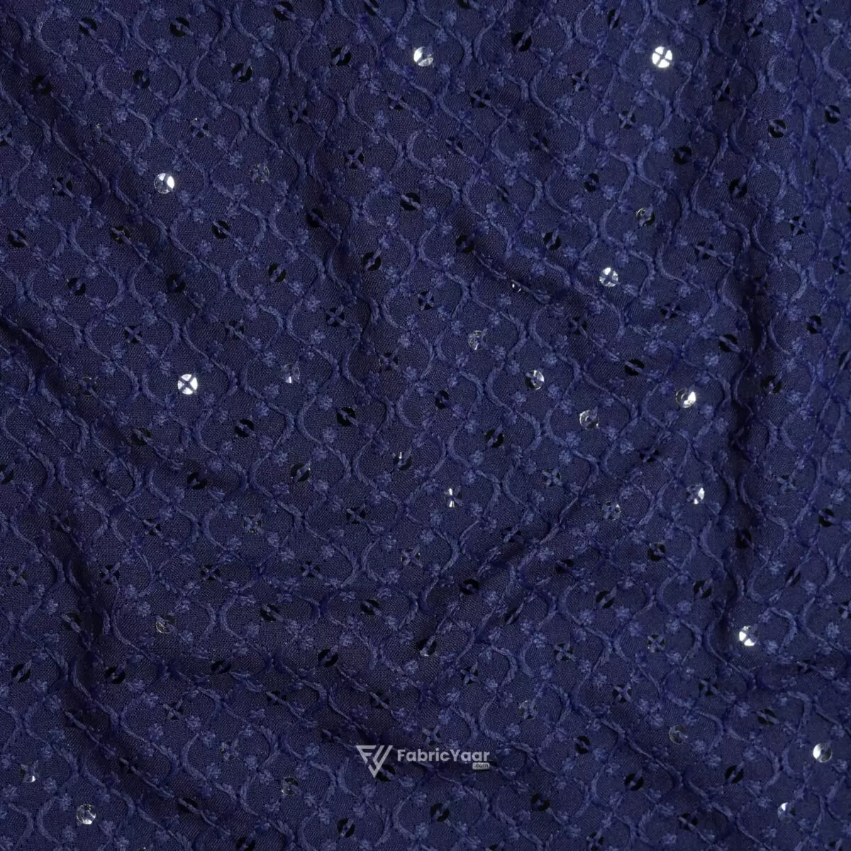 Lucknowi Sequins Work Blue Kurta Fabric (Width 58 Inch)