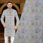 Printed With Sequins Kurta Fabric (Width 58 Inch)