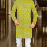 Printed With Golden Sequins Haldi Kurta Fabric (Width 58 Inch)