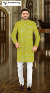 Printed With Golden Sequins Haldi Kurta Fabric (Width 58 Inch)
