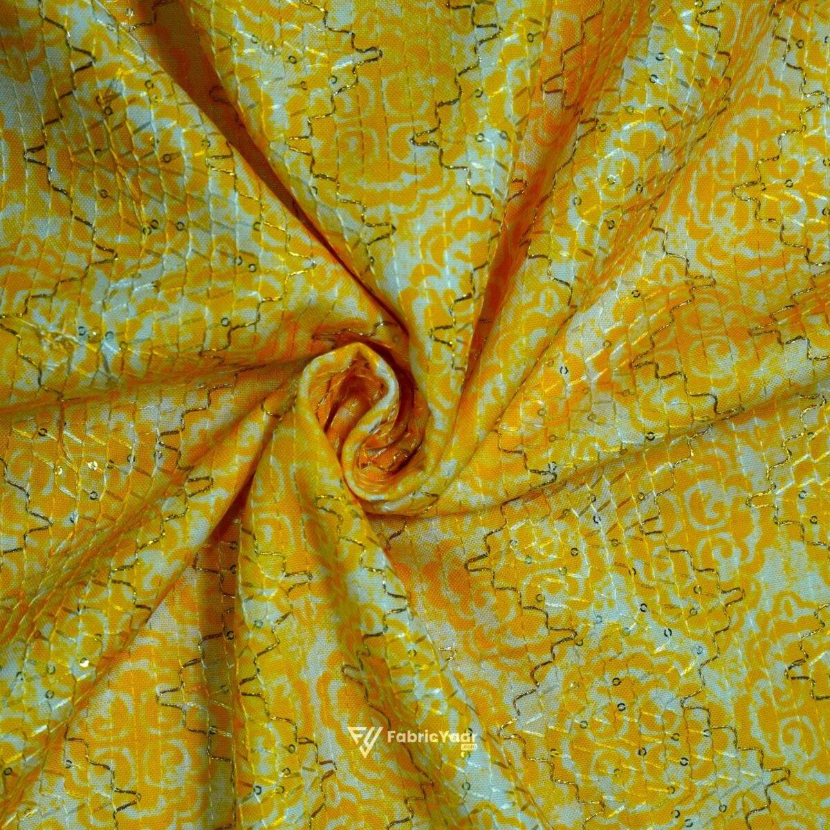 Printed With Golden Sequins Haldi Kurta Fabric (Width 58 Inch)