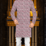 Printed With Golden Sequins Lavender Kurta Fabric (Width 58 Inch)