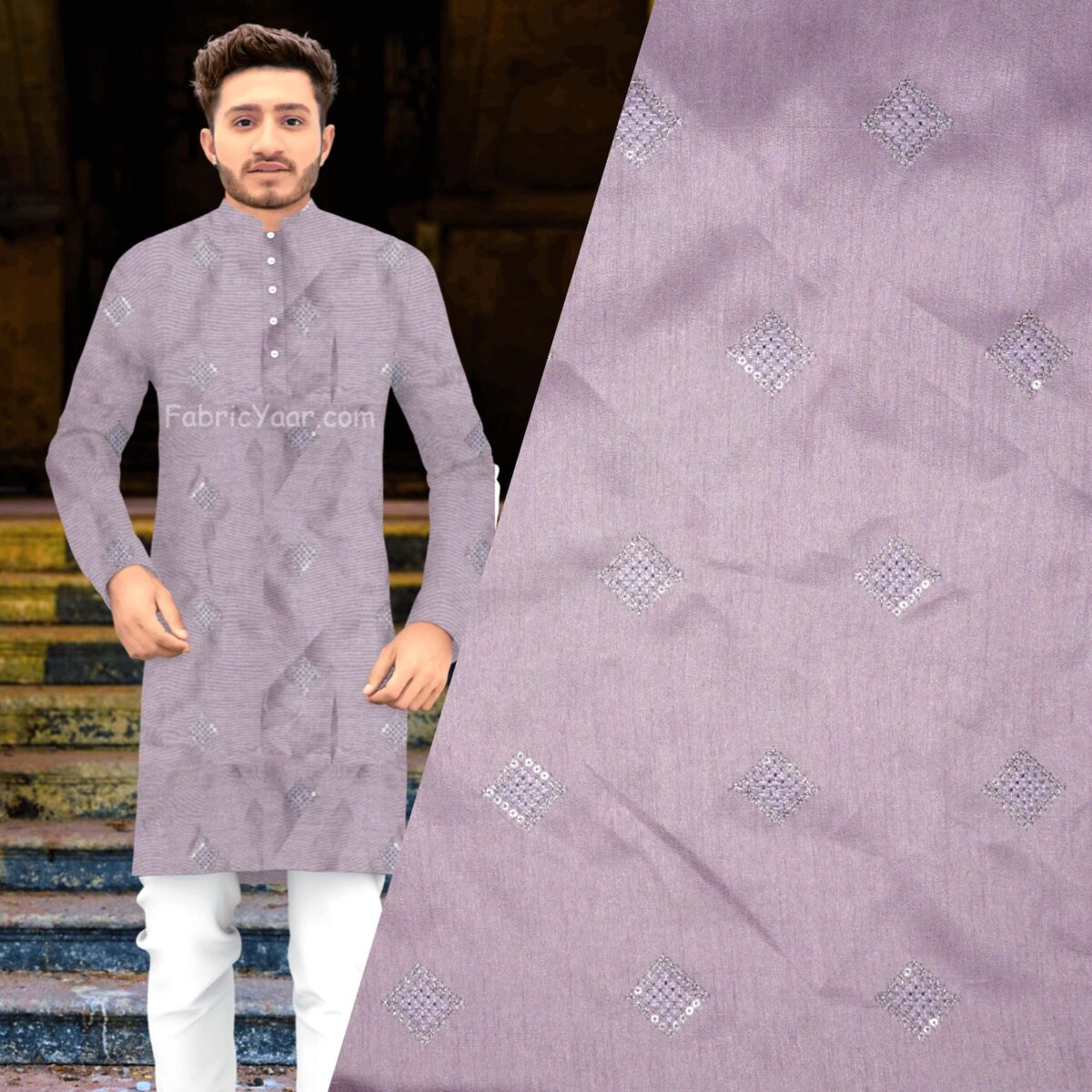 Designer Embroidery Lavender Kurta Fabric (Width 38 Inch)