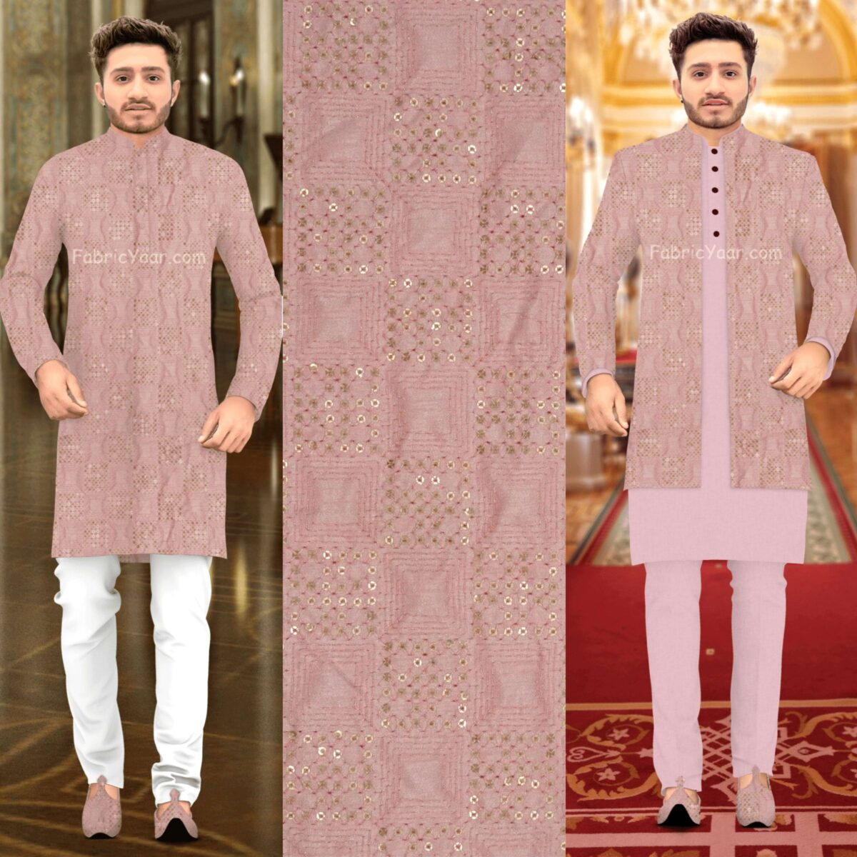 Designer Embroidery Peach Koti / Shrug / Kurta Fabric (Width 38 Inch)