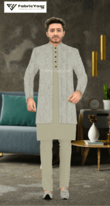 Designer Embroidery Cream Koti / Shrug / Kurta Fabric (Width 38 Inch)