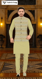 Designer Embroidery Multi Colour Thread Work Yellow Kurta / koti / Shrug (Width 38 Inch)