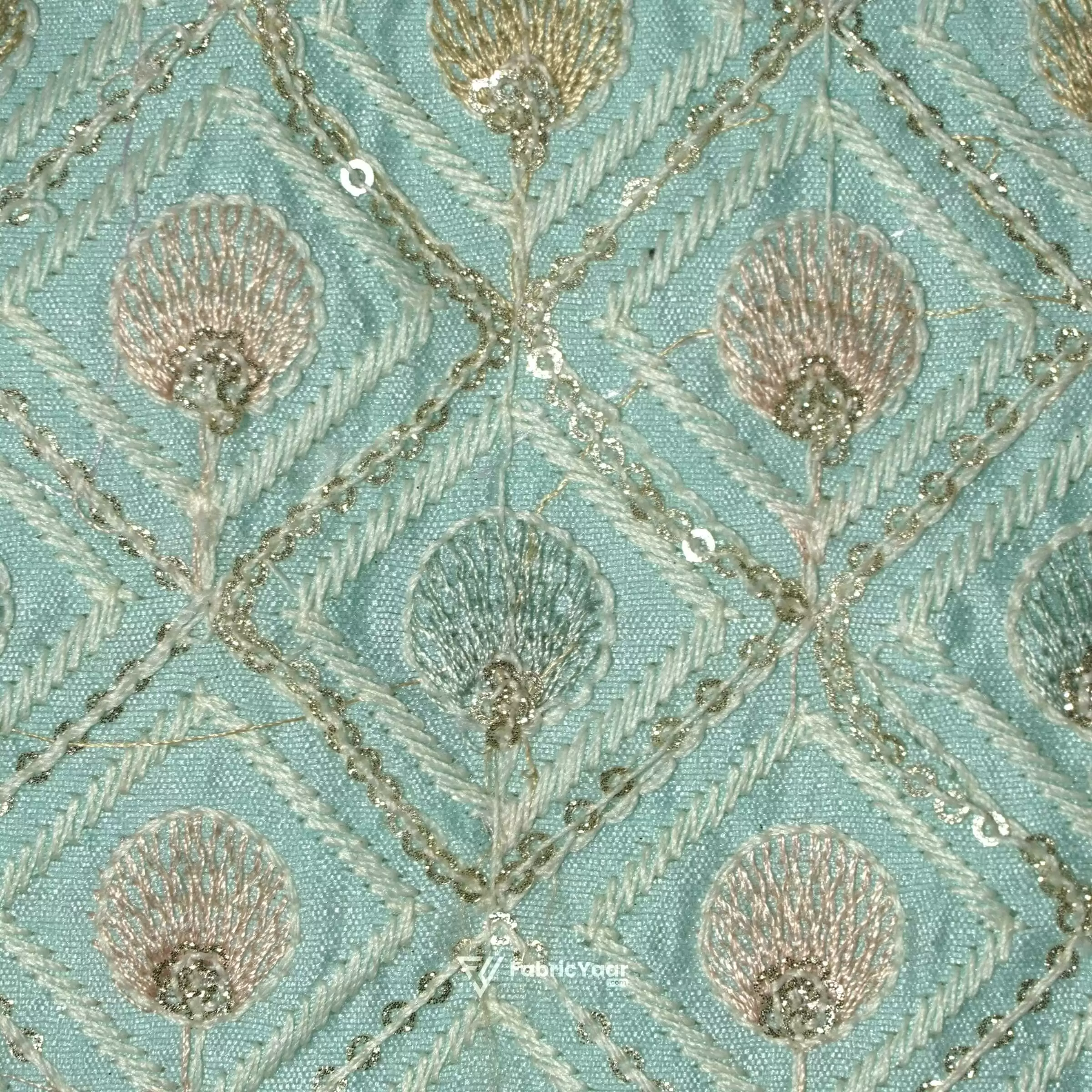Designer Embroidery Multi Colour Thread Work Sea Green Kurta / koti / Shrug (Width 38 Inch)