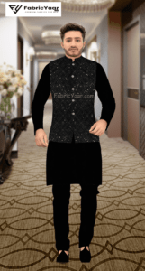 Designer Black Velvet Sequins Work Blazer / Koti / Shrug / Jodhpuri Fabric (Width 38 Inch)