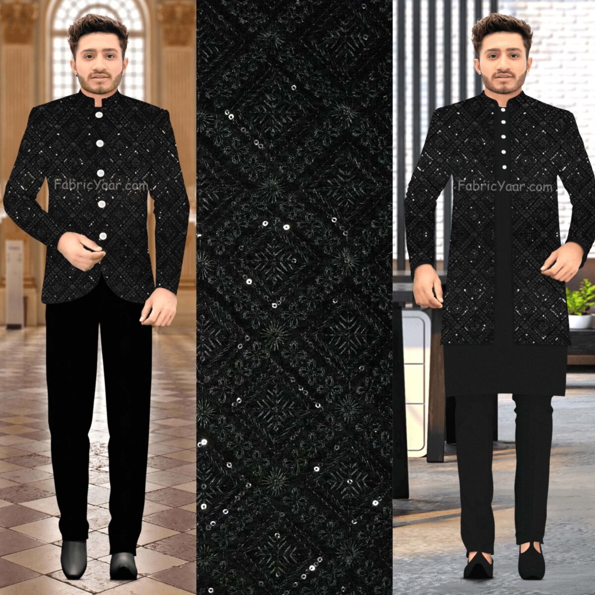 Designer Black Velvet Sequins Work Blazer / Koti / Shrug / Jodhpuri Fabric (Width 38 Inch)