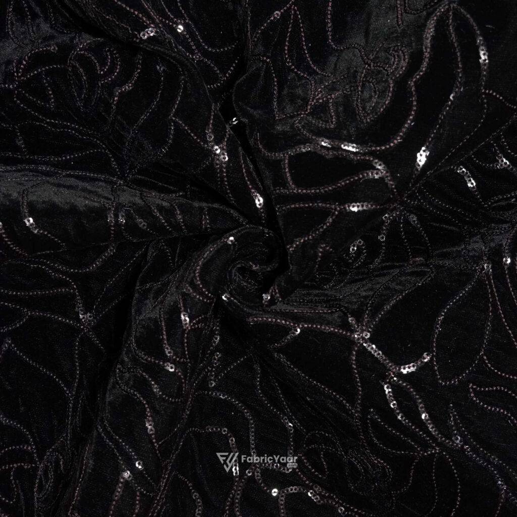 Designer Black Velvet Flower Sequins Fabric for Blazer / Koti / Shrug / Jodhpuri Fabric  (Width 58 Inch)