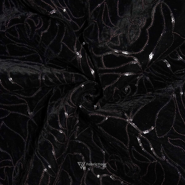 Designer Black Velvet Flower Sequins Fabric for Blazer / Koti / Shrug / Jodhpuri Fabric  (Width 58 Inch)