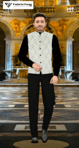 Designer Velvet Sequins Work Imported Off-White Blazer / Koti / Shrug / Jodhpuri Fabric (Width 58 Inch)