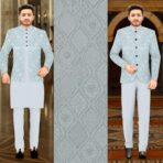 Designer Jacquard With Shimmer Grey Blazer / Koti / Shrug / Jodhpuri Fabric for Men (Width 58 Inch)