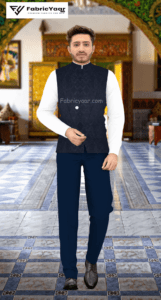 Designer Jacquard With Shimmer Blue Blazer / Koti / Shrug / Jodhpuri Fabric (Width 58 Inch)