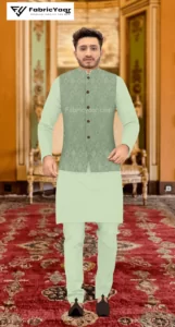 Designer Jacquard With Shimmer Olive Blazer / Koti / Shrug / Jodhpuri Fabric (Width 58 Inch)