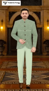 Designer Jacquard With Shimmer Olive Blazer / Koti / Shrug / Jodhpuri Fabric (Width 58 Inch)