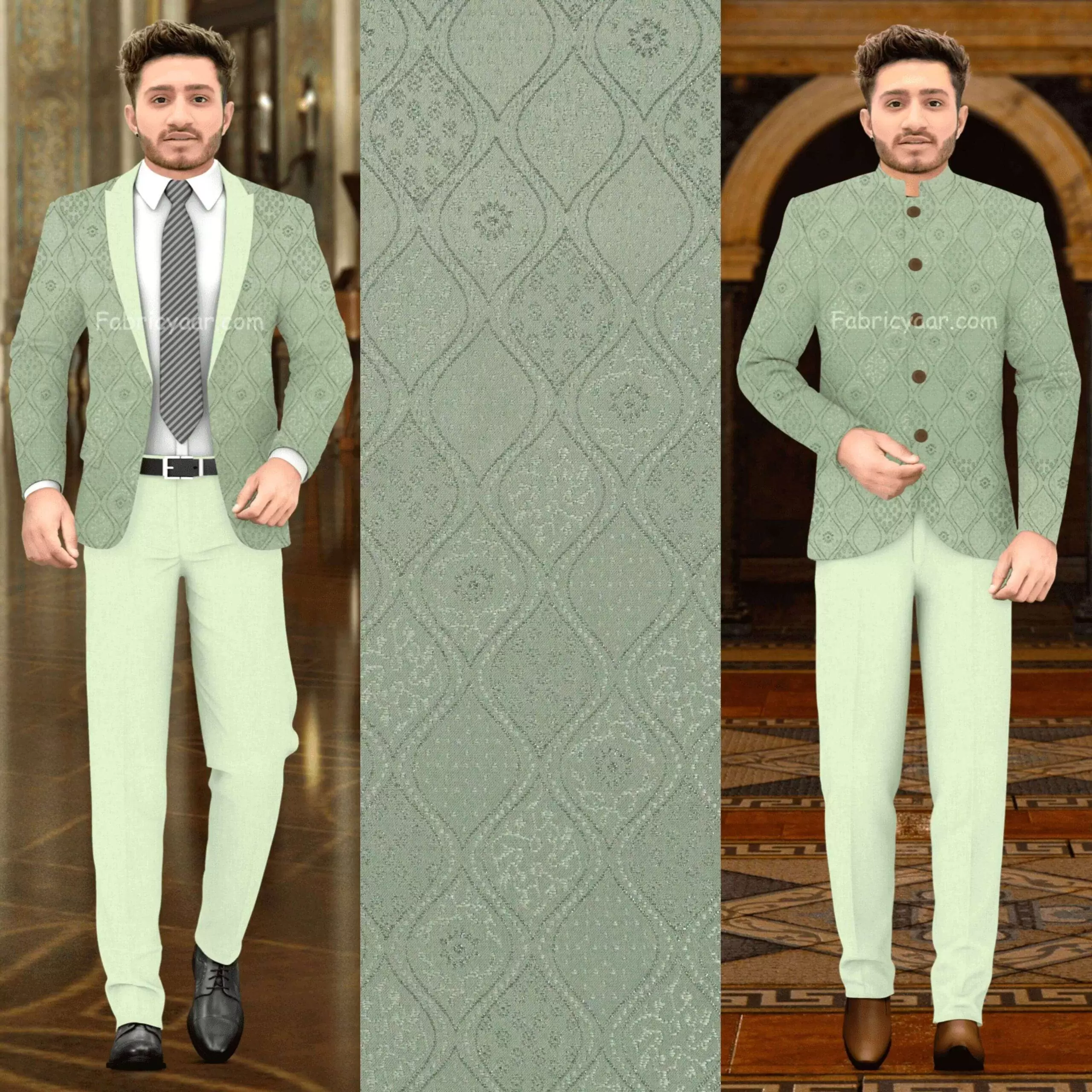 Designer Jacquard With Shimmer Olive Blazer / Koti / Shrug / Jodhpuri Fabric  (Width 58 Inch)