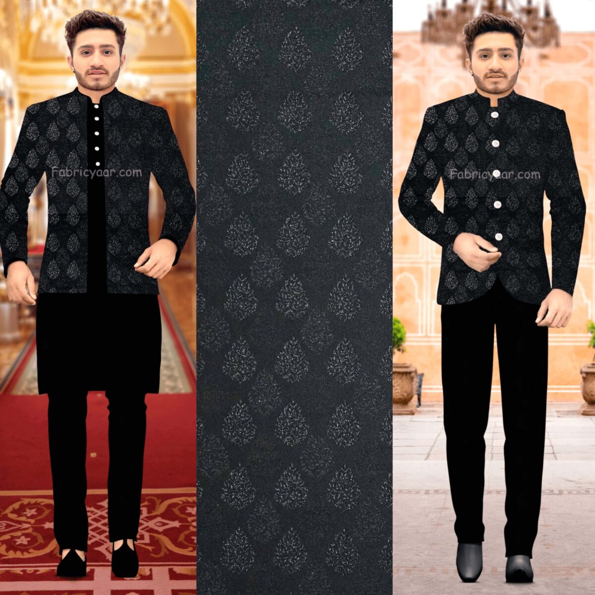 Designer Jacquard With Shimmer Black Blazer/ Koti / Shrug / Jodhpuri Fabric  (Width 58 Inch)