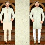 Designer Embroidery With Sequins Cream Koti / Jodhpuri / Shrug / Blazer / Kurta Fabric (Width 58 Inch)