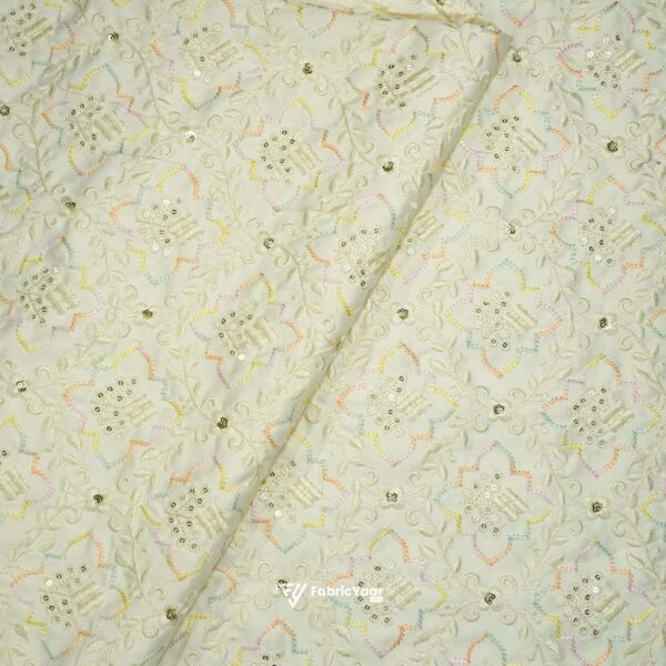 Designer Embroidery With Sequins Cream Koti / Jodhpuri / Shrug / Blazer / Kurta Fabric (Width 58 Inch)