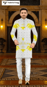 Georgette Tie-Die Mirror Work Yellow Kurta Fabric (Width 38 Inch)