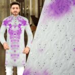 Georgette Tie-Die Mirror Work Lavender Kurta Fabric (Width 38 Inch)
