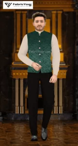 Designer Velvet Sequins Work Imported Green Blazer / Koti / Shrug / Jodhpuri Fabric (Width 58 Inch)