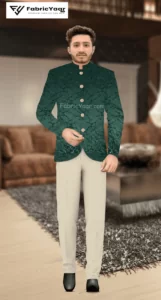 Designer Velvet Sequins Work Imported Green Blazer / Koti / Shrug / Jodhpuri Fabric (Width 58 Inch)