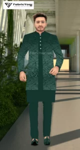 Designer Velvet Sequins Work Imported Green Blazer / Koti / Shrug / Jodhpuri Fabric (Width 58 Inch)