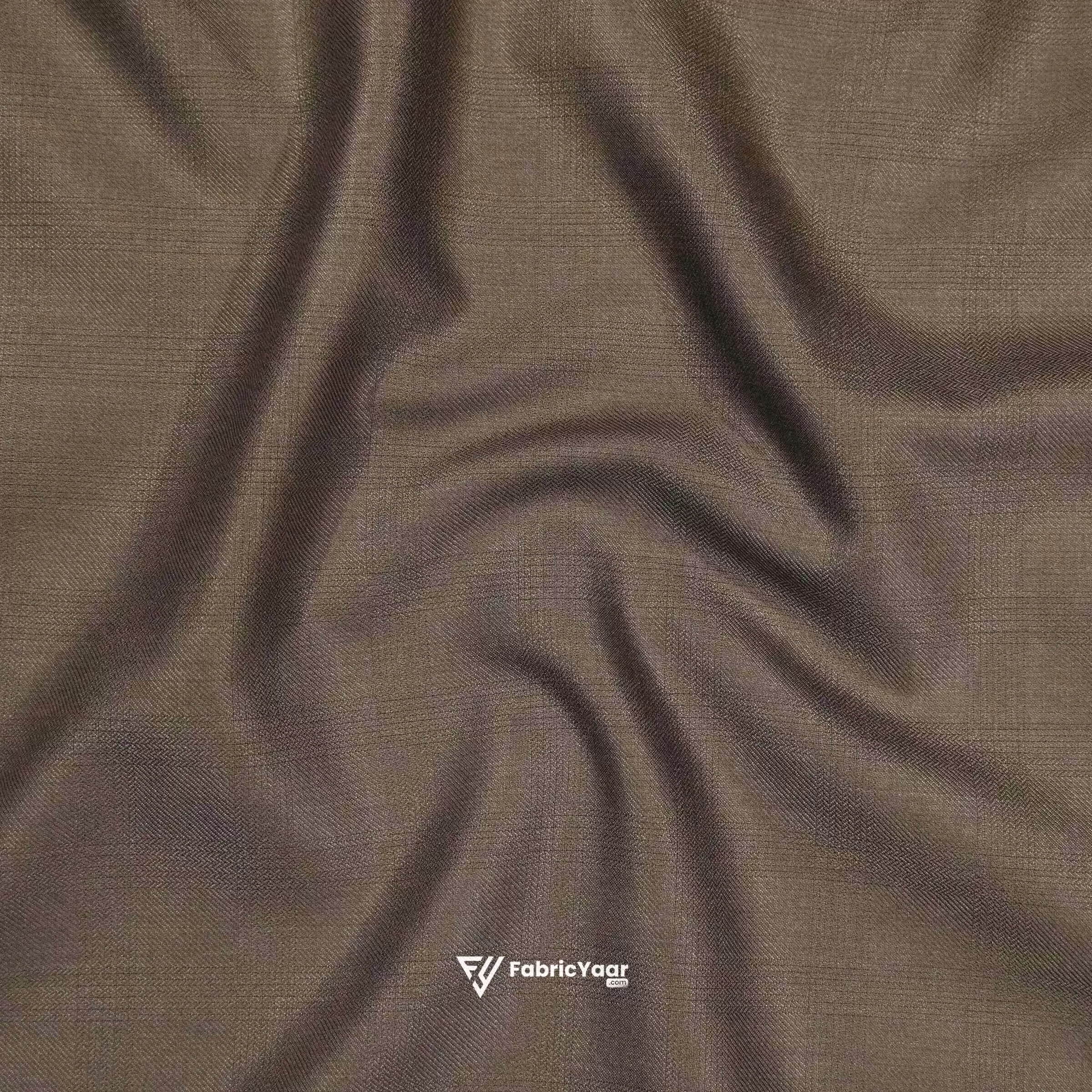 D&J T/R Textured Checks Coffee Brown Pant / Suit Fabric (Width 58 Inch