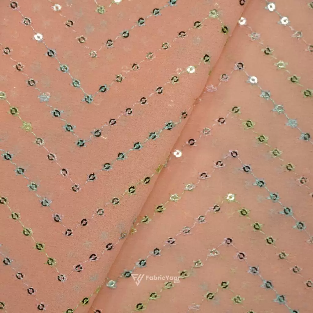 Georgette Golden Sequins Work Peach Kurta (Width 38 Inch)