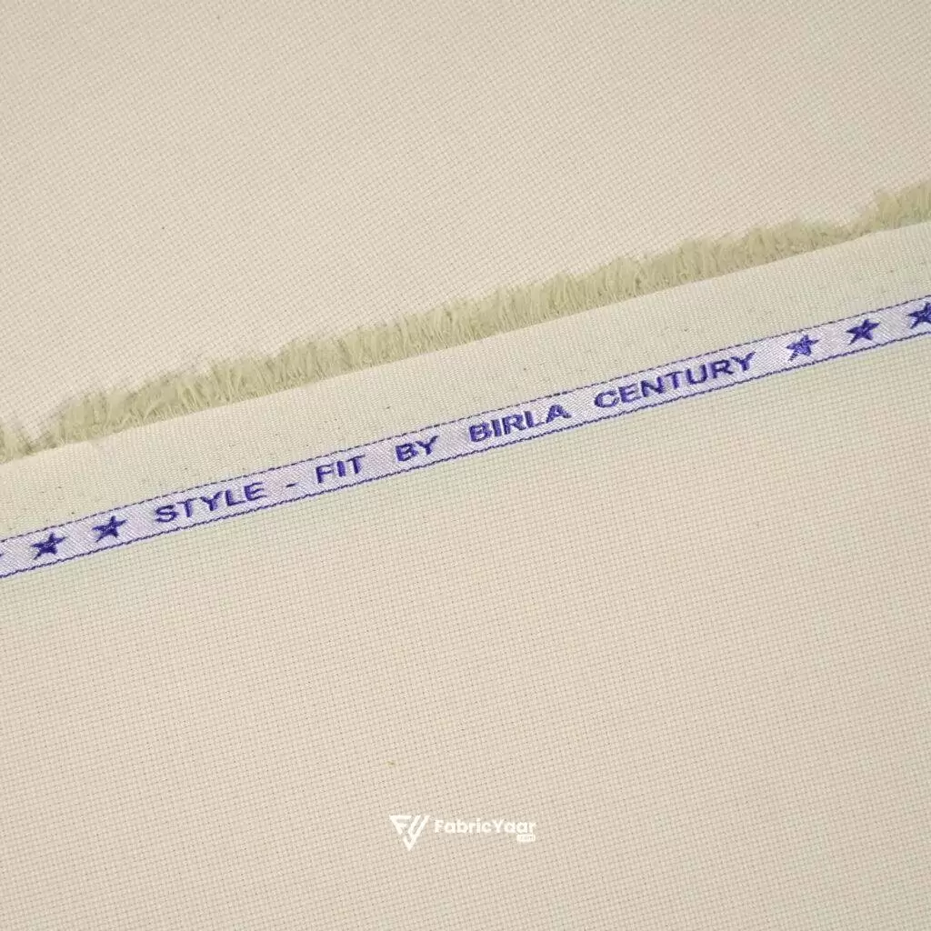 Birla Century Stretchable Frosty Cream Matte Cotton Trouser Fabric (Width 58 Inch)