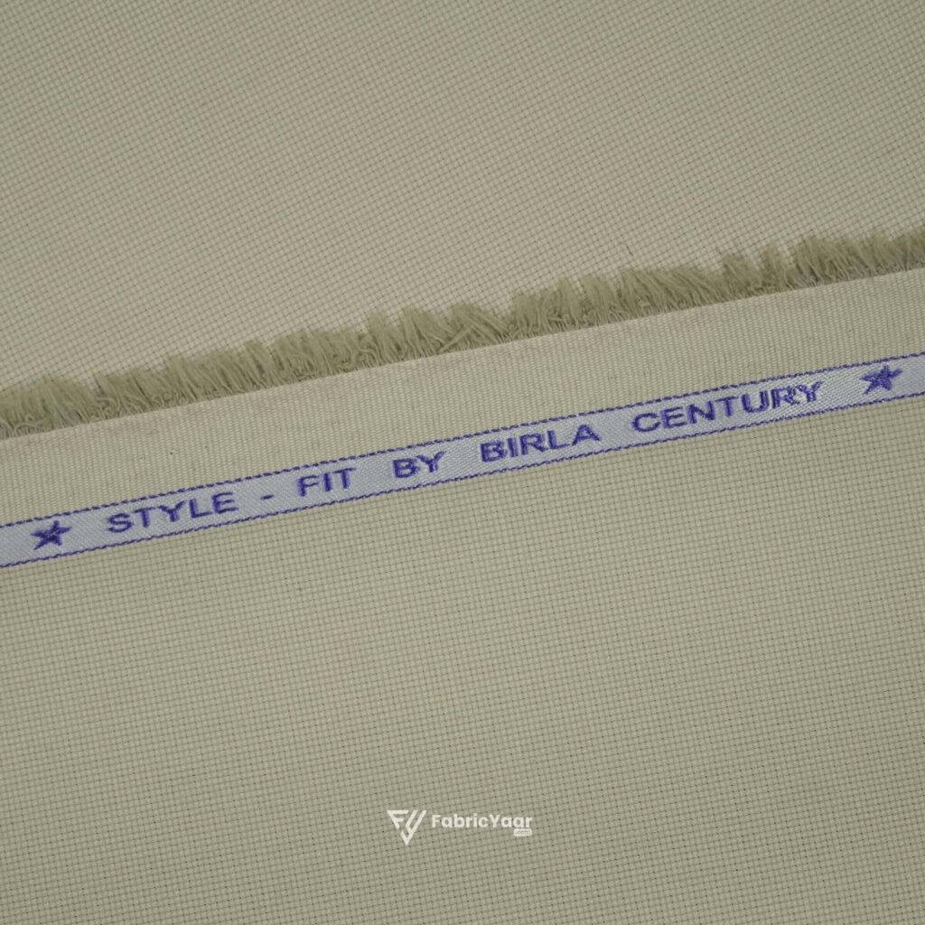 Birla Century Stretchable Majestic Cream Matte Cotton Trouser Fabric (Width 58 Inch)