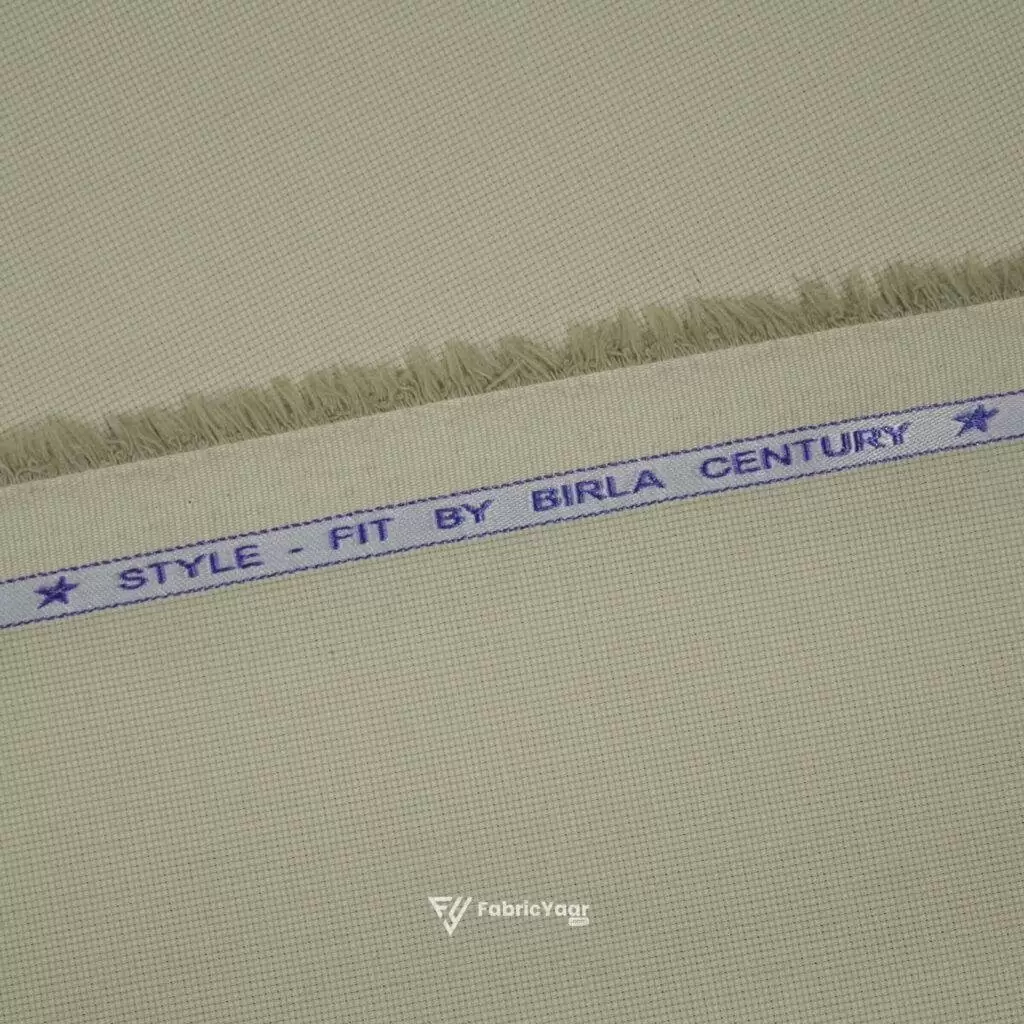 Birla Century Stretchable Majestic Cream Matte Cotton Trouser Fabric (Width 58 Inch)
