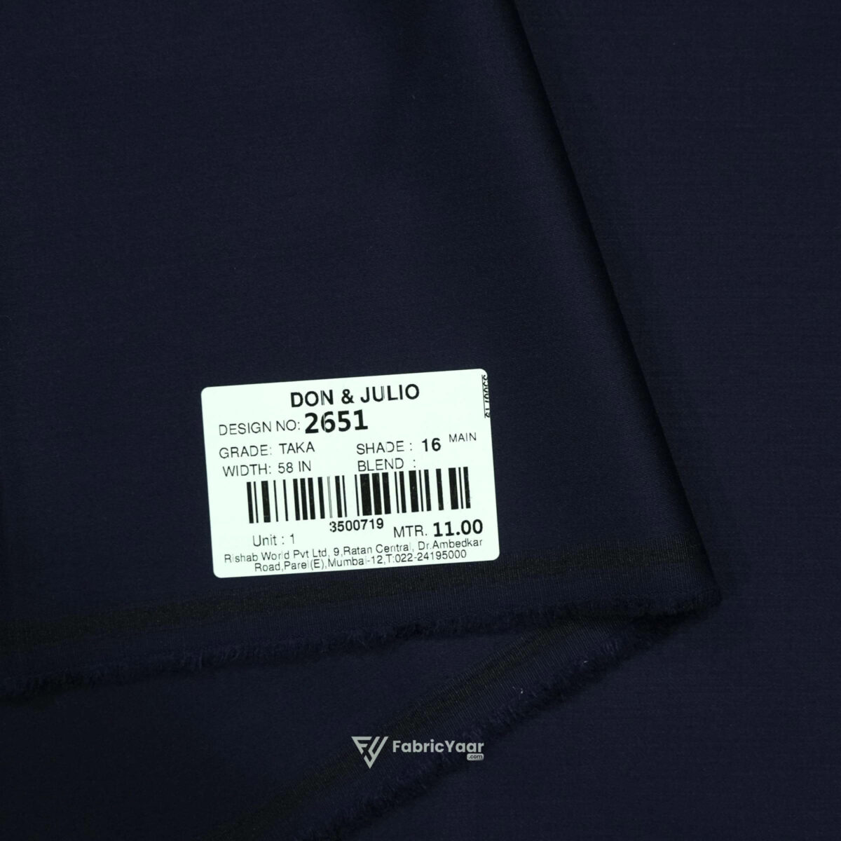 D&J Lustrous T/R Plain Wrosted Blue Suit / Pant Fabric (Width 58 Inch)