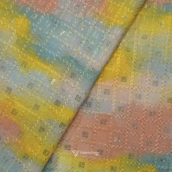 Cotton Silk Digital Printed Sequins Work Pestal Print Kurta Fabric (WIdth 58 Inch)