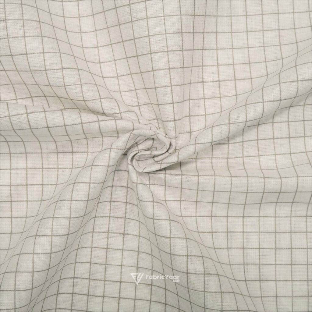 Cotton Linen Self Silver Grey Checks Shirt / Kurta Fabric (Widht 58 Inch)