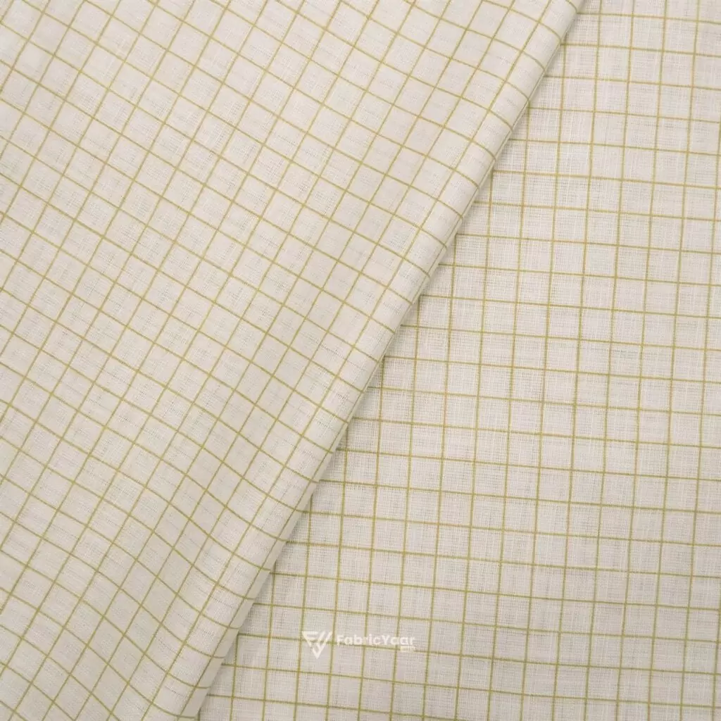 Cotton Linen Self Silver Light Beige Checks Shirt / Kurta Fabric (Widht 58 Inch)