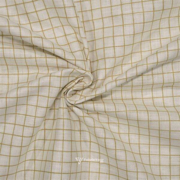 Cotton Linen Self Silver Light Beige Checks Shirt / Kurta Fabric (Widht 58 Inch)