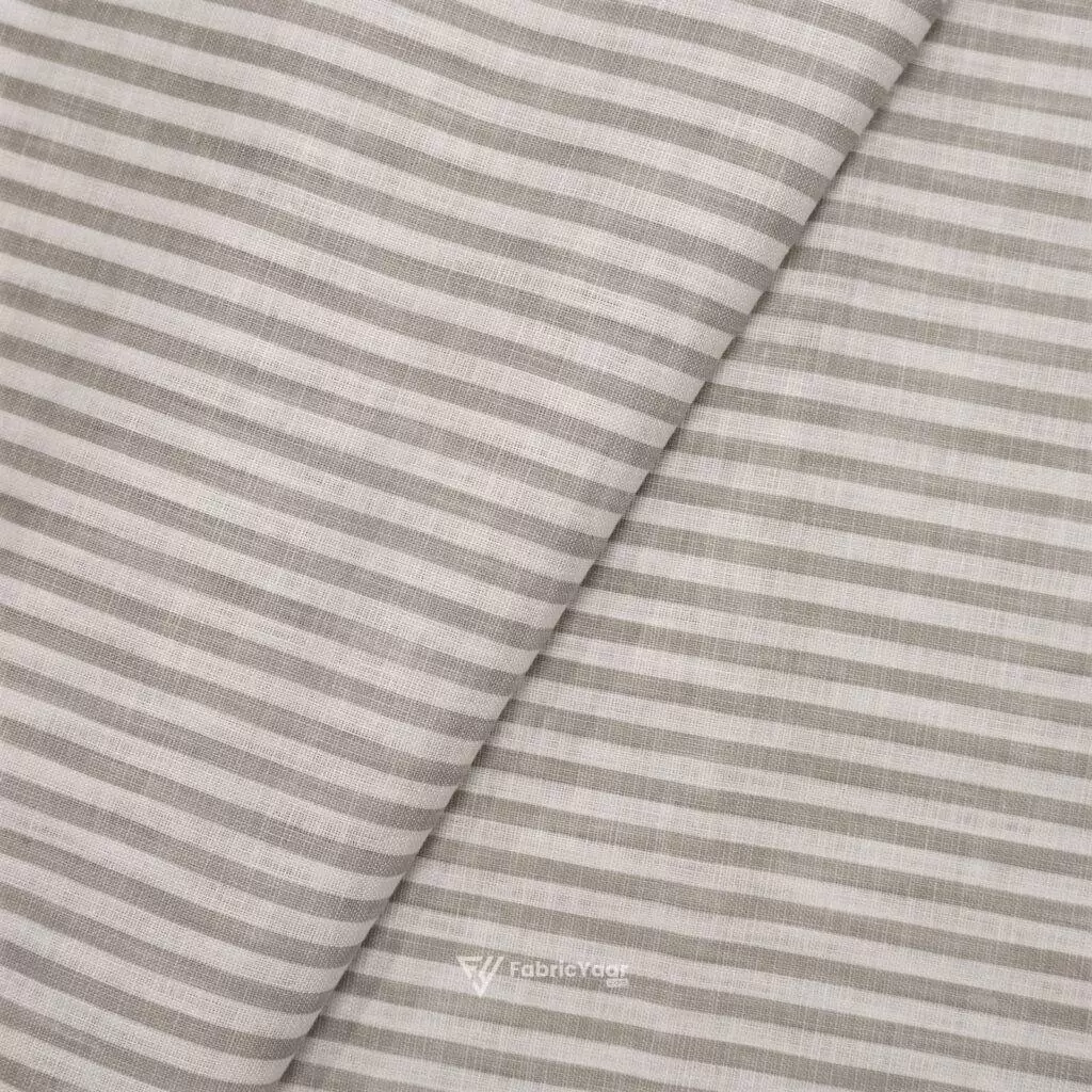 Cotton Linen Self Grey Stripe Shirt / Kurta Fabric (Widht 58 Inch)