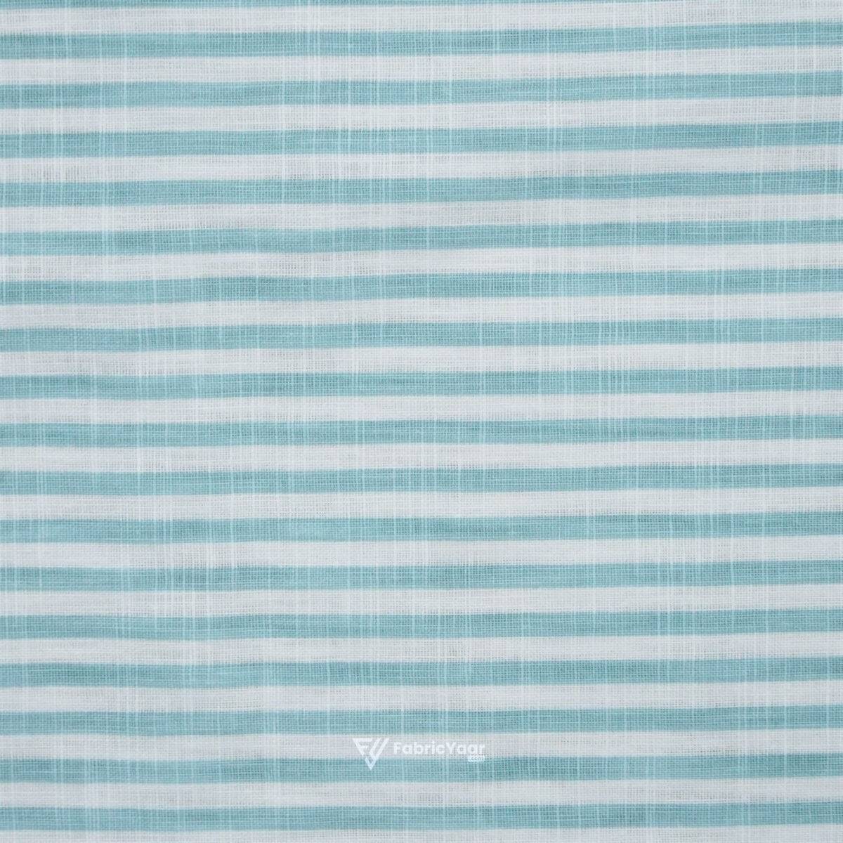 Cotton Linen Self Sea Green Stripe Shirt / Kurta Fabric (Widht 58 Inch)