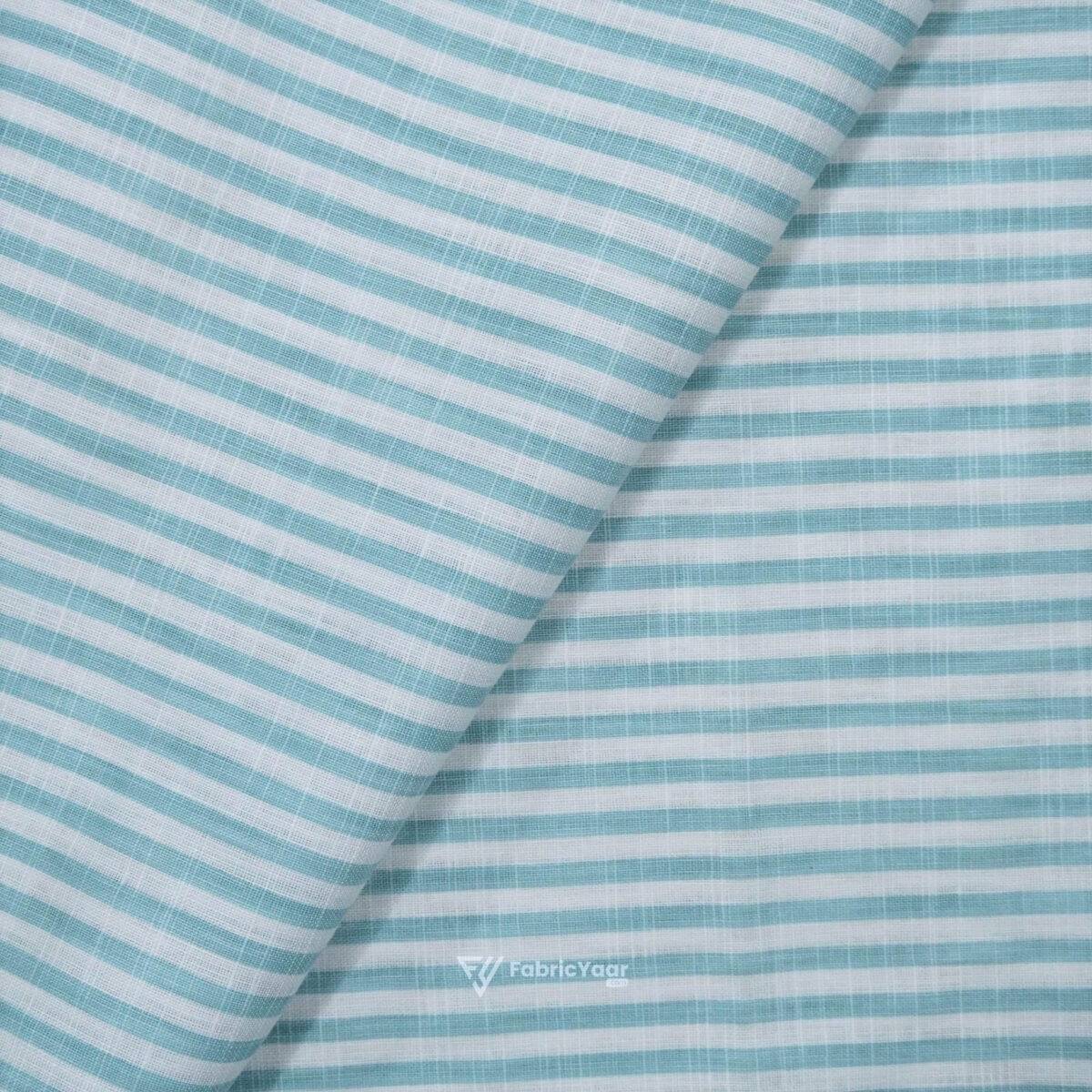 Cotton Linen Self Sea Green Stripe Shirt / Kurta Fabric (Widht 58 Inch)