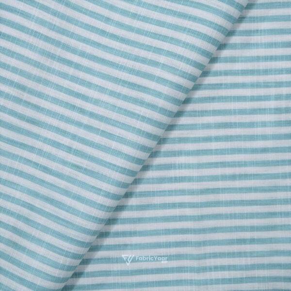 Cotton Linen Self Sea Green Stripe Shirt / Kurta Fabric (Widht 58 Inch)