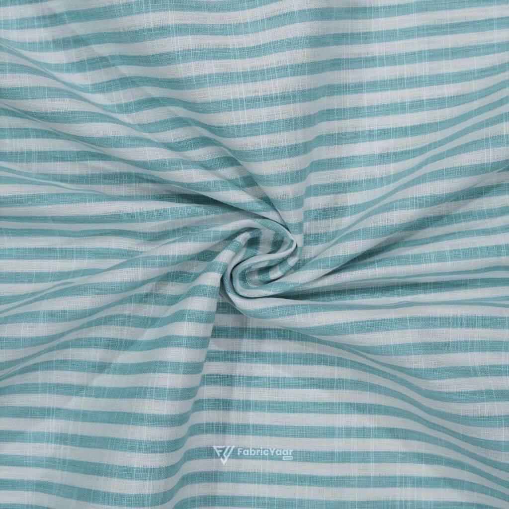 Cotton Linen Self Sea Green Stripe Shirt / Kurta Fabric (Widht 58 Inch)