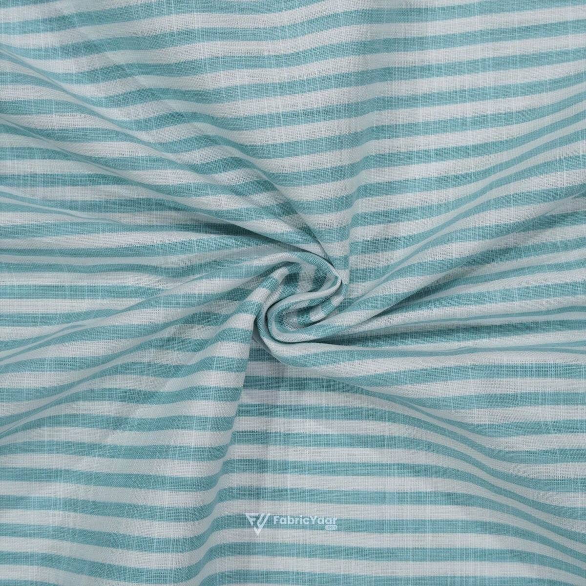 Cotton Linen Self Sea Green Stripe Shirt / Kurta Fabric (Widht 58 Inch)