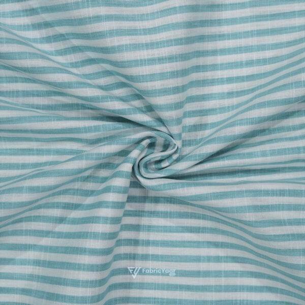 Cotton Linen Self Sea Green Stripe Shirt / Kurta Fabric (Widht 58 Inch)