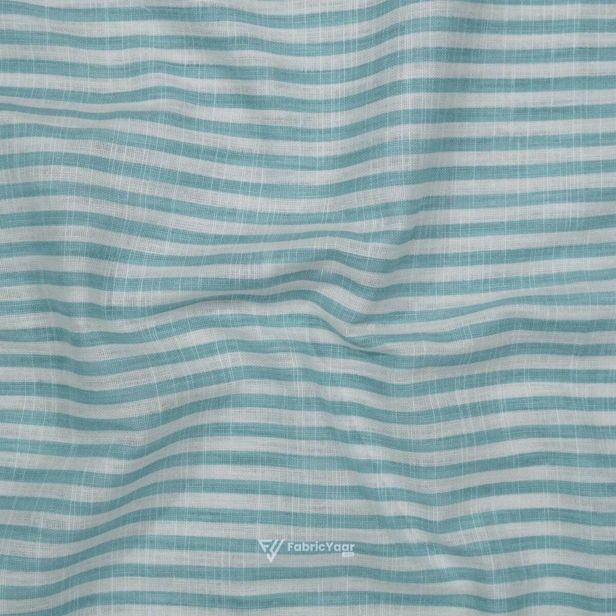 Cotton Linen Self Sea Green Stripe Shirt / Kurta Fabric (Widht 58 Inch)