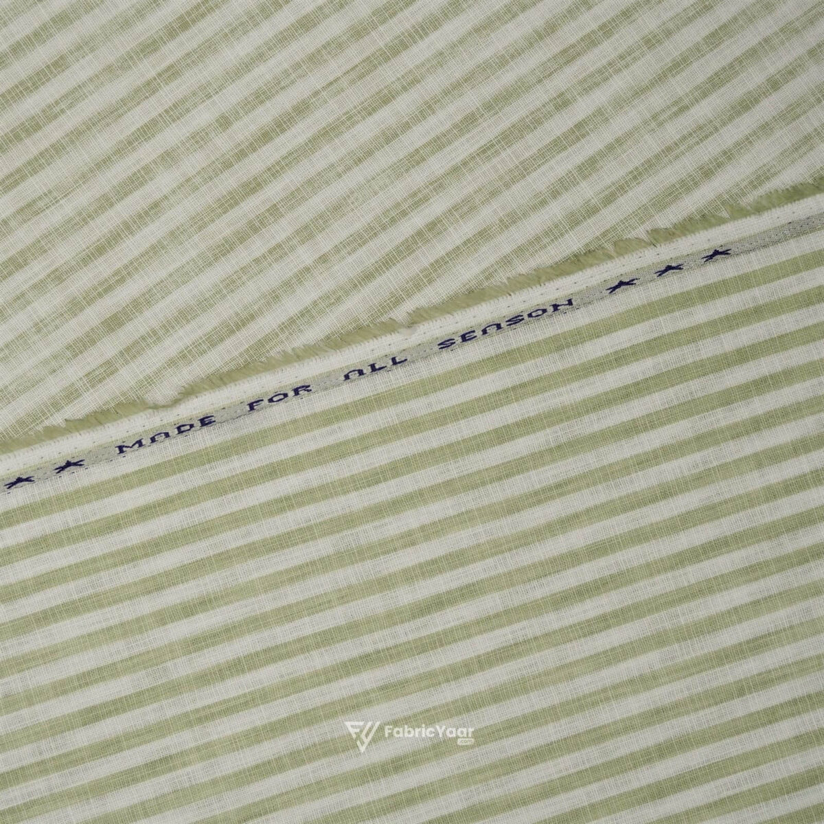 Cotton Linen Self Pista Green Stripe Shirt / Kurta Fabric (Widht 58 Inch)