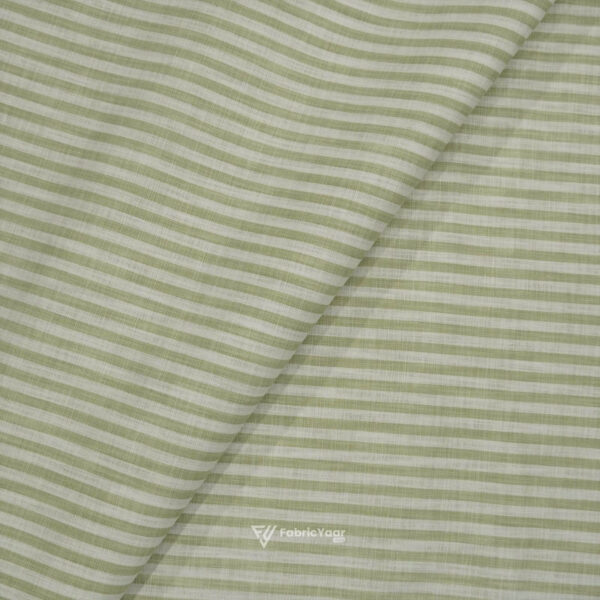 Cotton Linen Self Pista Green Stripe Shirt / Kurta Fabric (Widht 58 Inch)